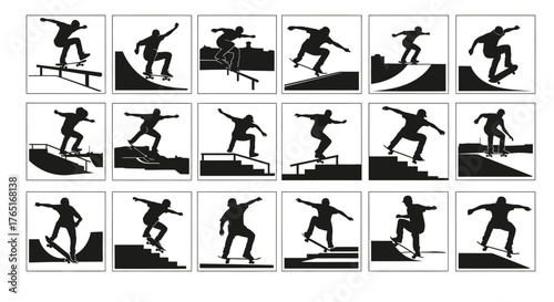 Vector art of skateboarder performing trick on skateboard