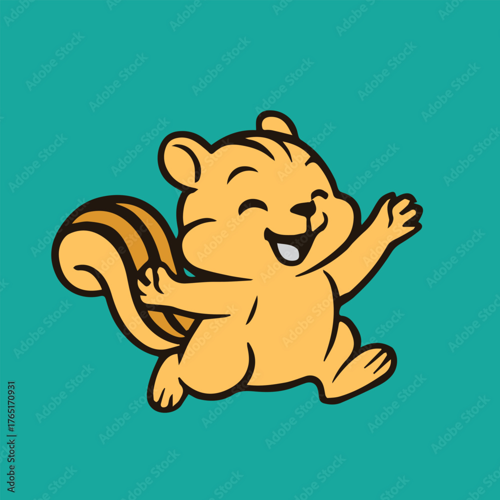 Φωτογραφία Colorful vector art sticker of a cheerful squirrel jumping with excitement, symbolizing happiness, liveliness, and the fun essence of cartoon style animal illustration
