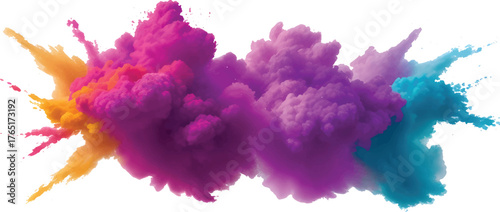 Abstract vintage watercolor ink splashes in blue and white sky-like textures with light smoke and colorful water blots