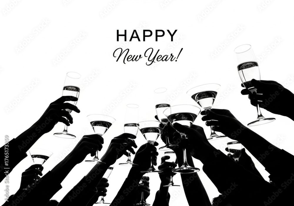 Ταπετσαρία Happy New Year! A group of diverse hands raises glasses in a celebratory toast