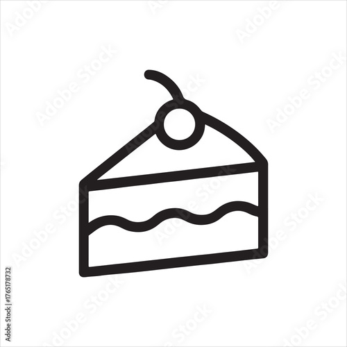 Slice of Cake with Cherry Minimalist Icon for Dessert Themed Designs and Baking Concepts perfect for food blog illustrations