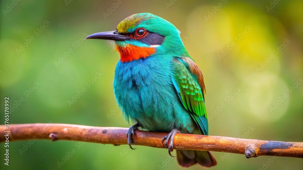 Fototapeta premium Vibrant Bird Perched on Branch with Colorful Plumage in Nature