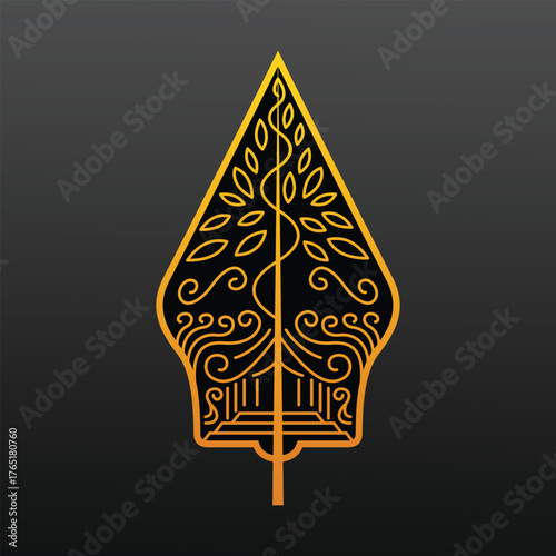 Gunungan Kayon Javanese Indonesian Traditional Wayang Puppet Art Show Cultural Pattern Black Gold Vector