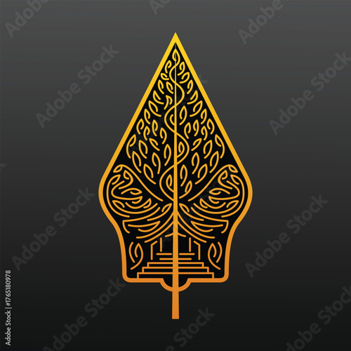 Gunungan Kayon Javanese Indonesian Traditional Wayang Puppet Art Show Cultural Pattern Black Gold Vector