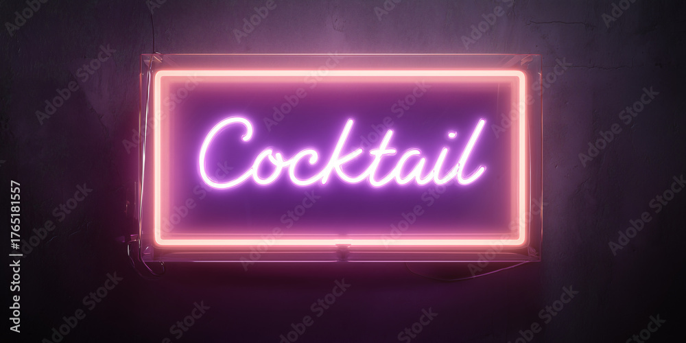 Obraz premium A neon sign that reads cocktail lights up with vibrant purple and pink hues, perfect for the bar, nightlife, and events scene. 