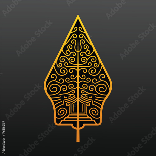 Gunungan Kayon Javanese Indonesian Traditional Wayang Puppet Art Show Cultural Pattern Black Gold Vector