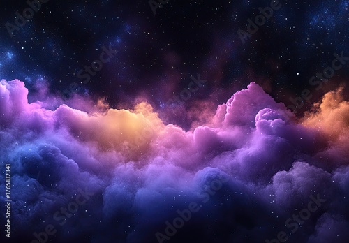 Colorful nebula clouds aglow in space amid starry vista