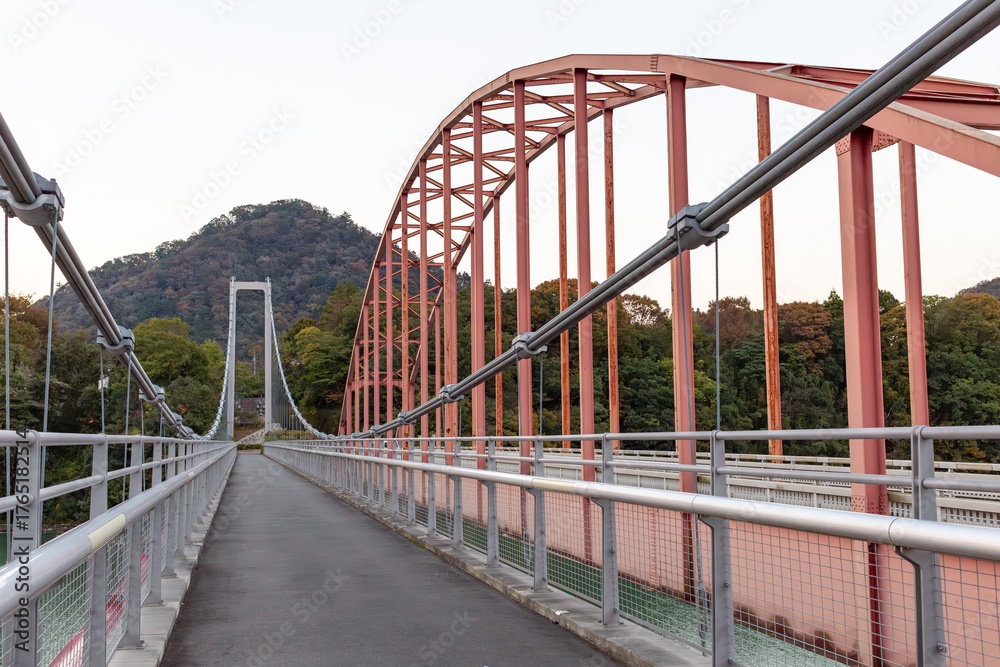 Fototapeta premium 山と大きな吊り橋