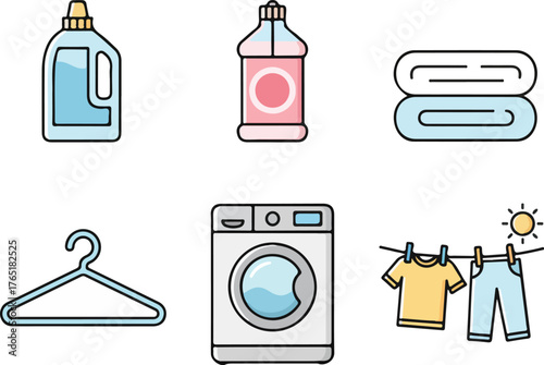Laundry Equipment, HouseholdWashing Tools Vector Illustration
