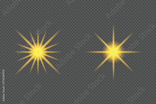 Stunning golden light effects shine brightly on a dark transparent background, creating a magical and radiant atmosphere