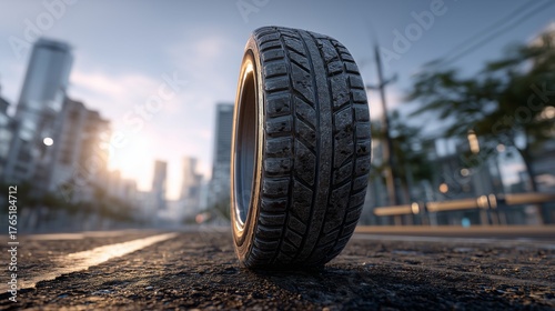 Wallpaper Mural Tire on urban street at sunrise Torontodigital.ca