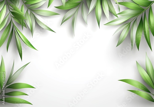 Green leaves frame a white space