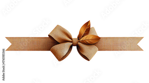Elegant festive ribbon bow with autumn leaves adds joyful touch to celebration