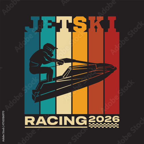 Jet ski sport illustration t shirt design in retro style