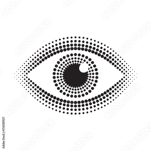 Halftone Dot Pattern Eye Design Graphic Illustration on White Background