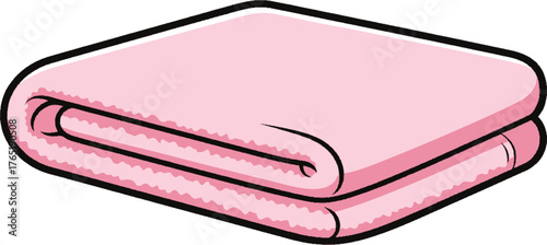 A neatly folded pink towel shown in a simple cartoon illustration.