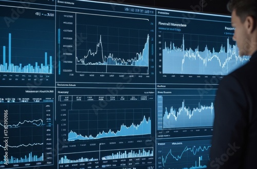 ビジネス, コンピュータ, テクノロジー, モニター, グラフ, チャート, デジタル, スクリーン, インターネット, 表示, デザイン, インターフェース, データ, オシロスコープ, ダイアグラム, 概念, ヘルスケア, タブレット, 青, 未来, ストック, マーケット, お金, 