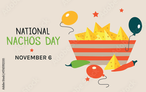 National Nachos Day on 6 november with chilly pepper card banner invitation poster