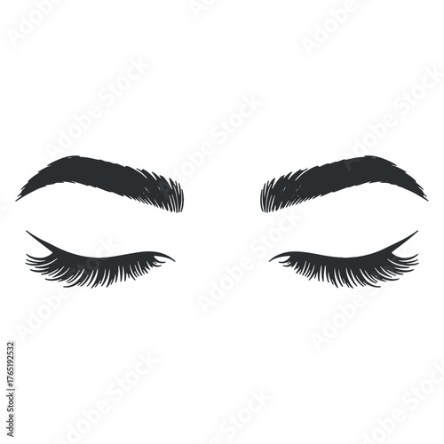 Detailed illustration of closed eyes with lashes and eyebrows style