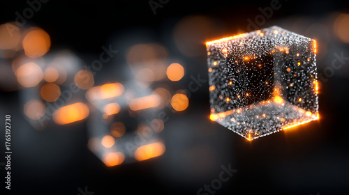 Futuristic Technology, Lighted Cubes, Sci-Fi Landscape
