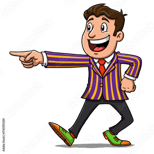Funny cartoon illustration of a businessman running in a suit and tie