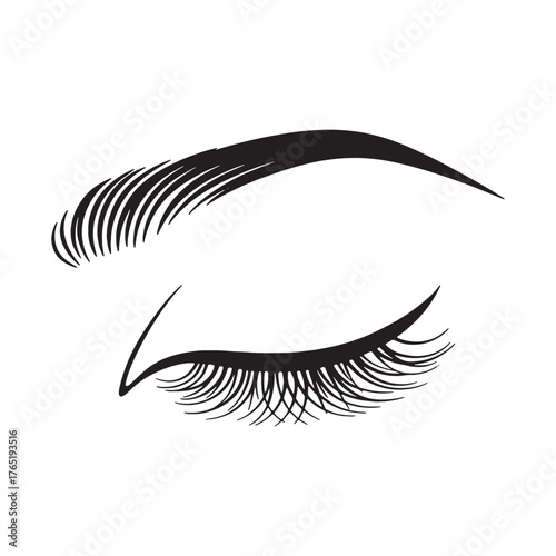 Elegant Eye with Long Eyelashes and Defined Eyebrow Vector Illustration
