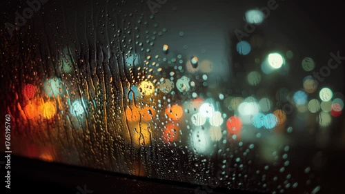 Raindrops Car Window Night/雨滴車窓夜景6
