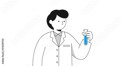 Scientist Analyzing Liquid in Test Tube, Illustration for Scientific Research, Experimentation, and Medical Advancements, Perfect for Educational and Healthcare Projects.