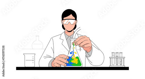 Scientist Conducting Experiment in Laboratory with Colorful Liquid Solutions for Research, Innovation, and Scientific Discovery in Pharmaceutical and Chemical Industries