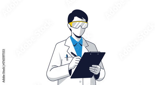 Medical Professional Taking Notes in a Clinical Setting, Ideal for Illustrating Healthcare Services, Scientific Research, or Medical Training Materials.