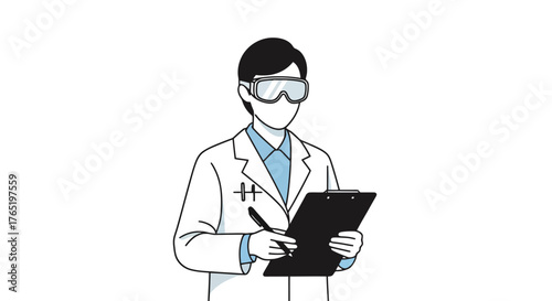 Illustration of a Scientist in a Lab Coat Taking Notes on a Clipboard, Ideal for Scientific Research, Medical Illustrations, and Educational Materials
