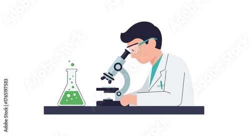 Scientist Examining Sample Under Microscope in Laboratory Setting for Scientific Research and Medical Advancements, Suitable for educational content and science related projects