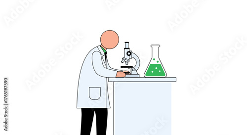 Illustration of a Scientist Examining Samples Under a Microscope in a Laboratory Setting, Suitable for Educational and Scientific Content
