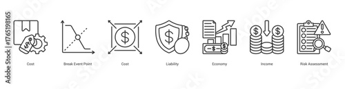 Financial Risk Analysis line banner web icon set vector illustration concept with icon of cost, break event point, cost, liability, economy, income, risk assessment
