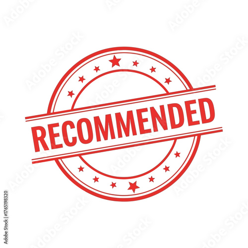 Red circular stamp with the word recommended in bold red letters
