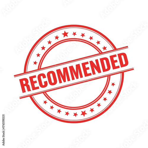 Red circular stamp with the word recommended in bold red letters