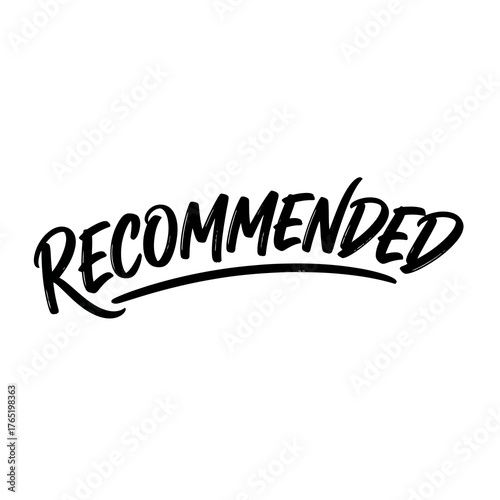 Recommended text, stylish, handdrawn brush script font spelling recommended with an underline flourish, suggesting personal recommendation or artistic endorsement