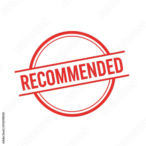 Red circular stamp with the word recommended written diagonally across it in bold red letters