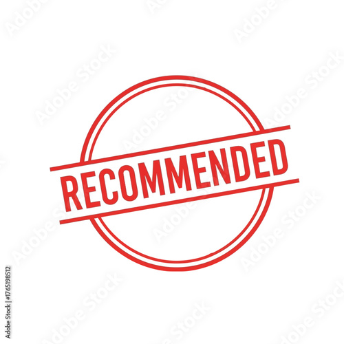 Red circular stamp with the word recommended written diagonally across it in bold red letters