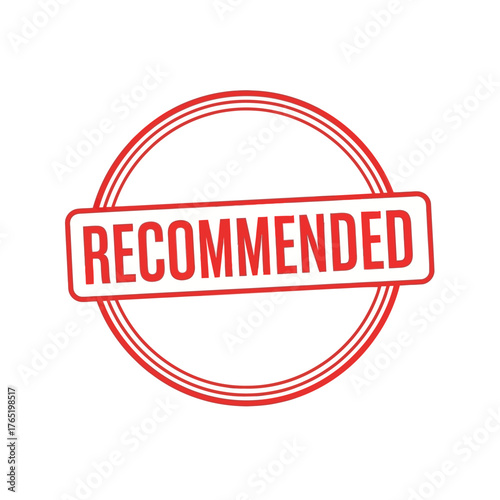 Red circular stamp with the word recommended written diagonally across it in bold red letters