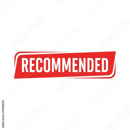 Red banner with the word recommended in text, angled slightly