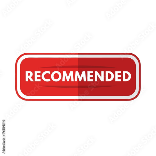 Red oval shape with border and the word recommended in text