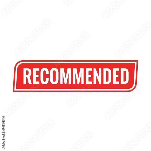 Red rectangle with rounded corners and the word recommended in text
