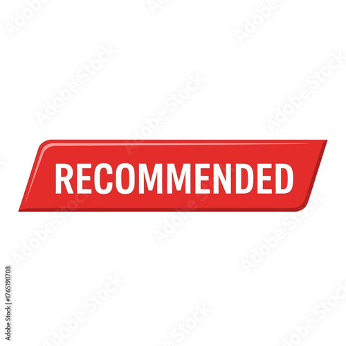 Red rectangular button with the word recommended in letters