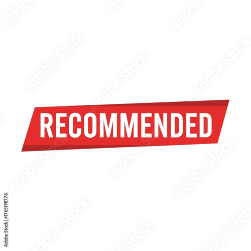 Red banner with the word recommended in letters