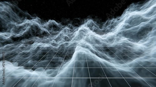 Ethereal Fog on Grid Background with Dark Sky and Starry Elements for Digital Art Compositions