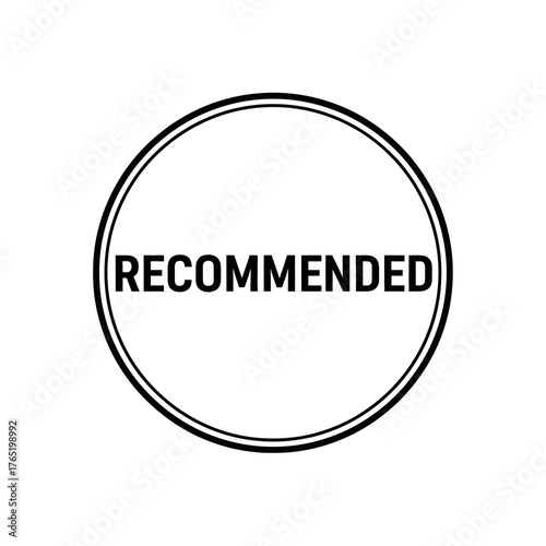 Black and circular stamp with the word recommended inside
