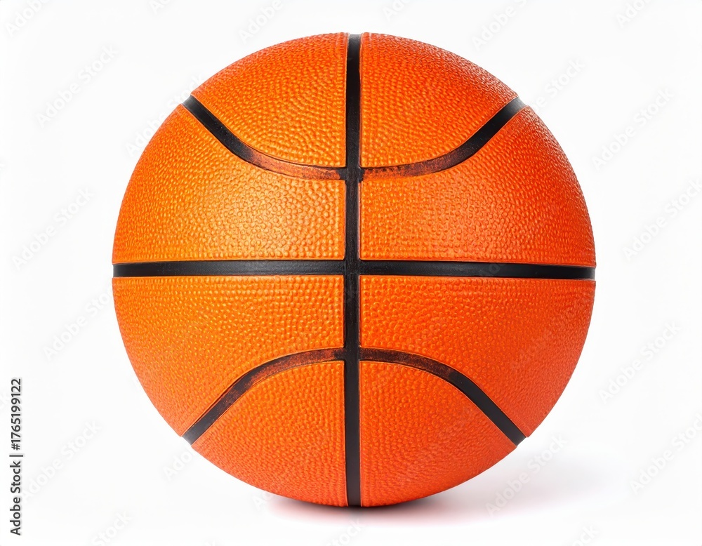 Fototapeta premium Detailed image of an orange basketball showcasing its textured surface and black lines, isolated on a white background.