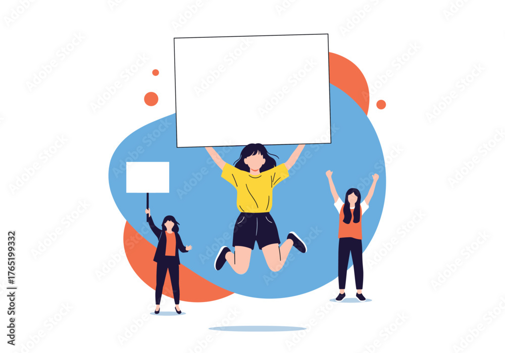 Obraz premium Young people holding blank signs for protest or announcement.