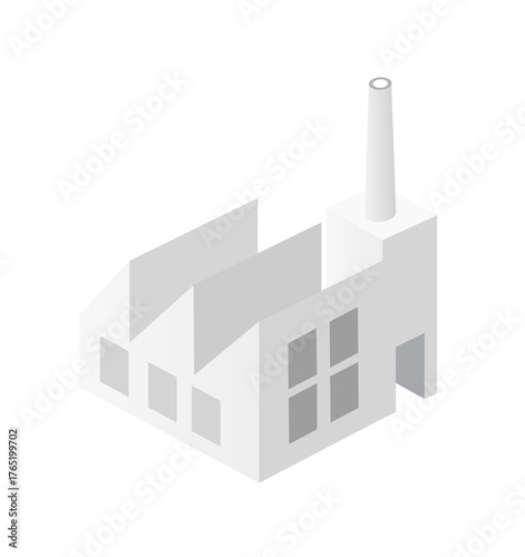 Isometric factory building symbol representing industry production